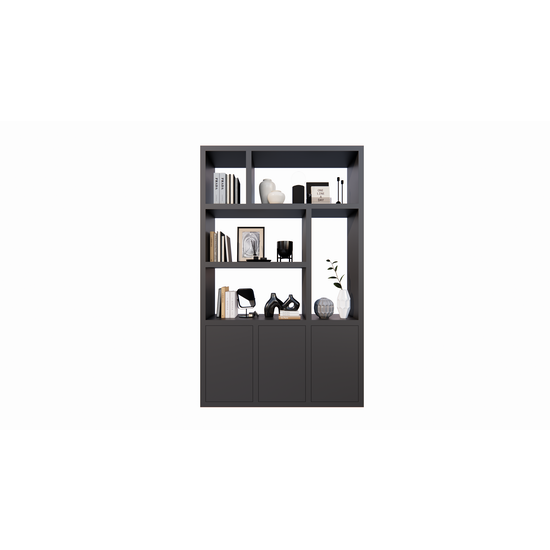 123kast  Vakkenkast/roomdivider Bergen - 150x40x240H cm - 5cm plank dikte - 3 push to open deuren - open achterwand