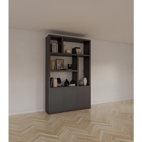 123kast  Vakkenkast/roomdivider Bergen - 150x40x240H cm - 5cm plank dikte - 3 push to open deuren - open achterwand