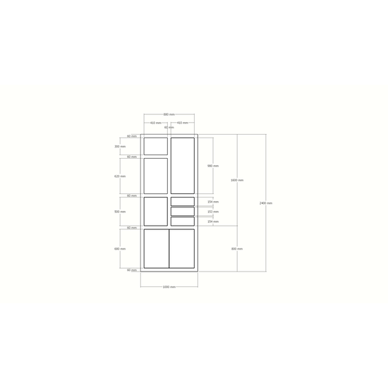 123kast  Vakkenkast Mafra 02 - 100x40x240H cm - 6cm plank dikte - dichte deuren in bovenkast - met 3 push to open lades