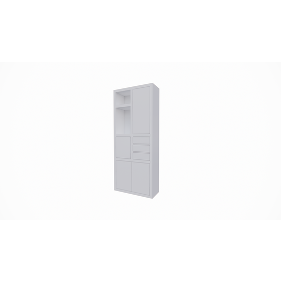 123kast  Vakkenkast Mafra 02 - 100x40x240H cm - 6cm plank dikte - dichte deuren in bovenkast - met 3 push to open lades