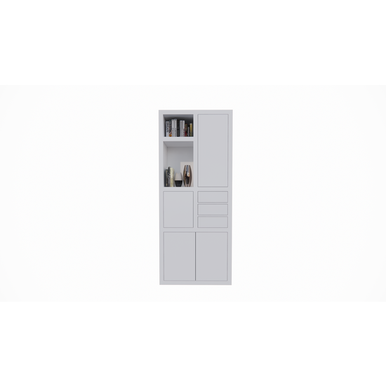 123kast  Vakkenkast Mafra 02 - 100x40x240H cm - 6cm plank dikte - dichte deuren in bovenkast - met 3 push to open lades