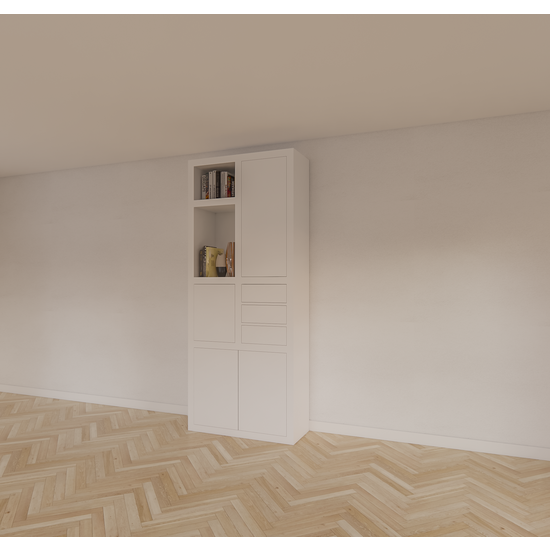 123kast  Vakkenkast Mafra 02 - 100x40x240H cm - 6cm plank dikte - dichte deuren in bovenkast - met 3 push to open lades