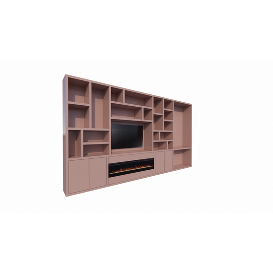 123kast  Tv/bureau vakkenkast Viterbo met openhaard - 460x40x255H cm - 5cm plank dikte - PRIJS OP AANVRAAG