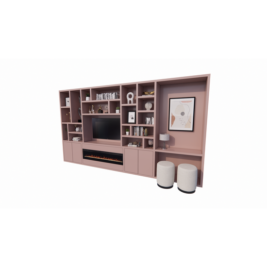 123kast  Tv/bureau vakkenkast Viterbo met openhaard - 460x40x255H cm - 5cm plank dikte - PRIJS OP AANVRAAG