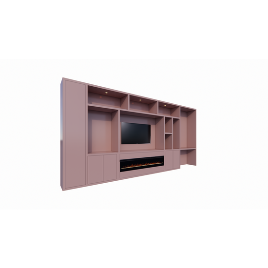 123kast  Tv/bureau vakkenkast Narni met openhaard 535x45x255H cm - 5cm plank dikte - PRIJS OP AANVRAAG