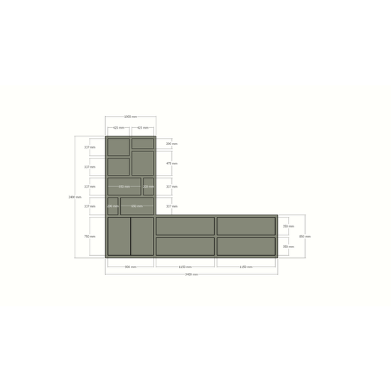 123kast  Tv vakkenkast/dressoir Burgos - 340x45x240H cm - push to open deuren - push to open lades - 5cm plank dikte