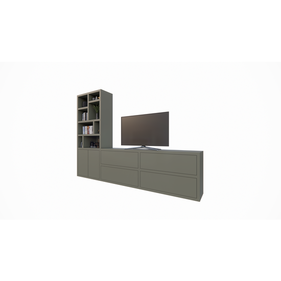123kast  Tv vakkenkast/dressoir Burgos - 340x45x240H cm - push to open deuren - push to open lades - 5cm plank dikte