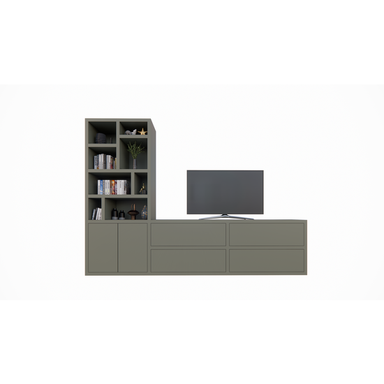 123kast  Tv vakkenkast/dressoir Burgos - 340x45x240H cm - push to open deuren - push to open lades - 5cm plank dikte