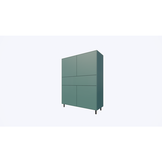123kast  Vakkenkast/meidenkast Piana - 112x42x144H cm - op stalen zwarte poten - 1 push to open lade - 4 push to open deuren
