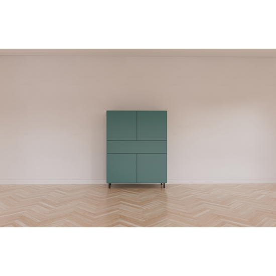 123kast  Vakkenkast/meidenkast Piana - 112x42x144H cm - op stalen zwarte poten - 1 push to open lade - 4 push to open deuren