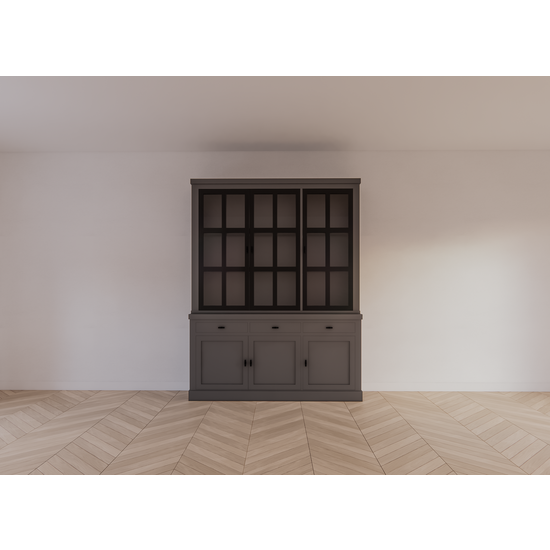 123kast  Buffetkast Montana 02 - 170x46x220H cm -  3 stalen deuren - strak design - zwarte greepjes - 3 soft close lades