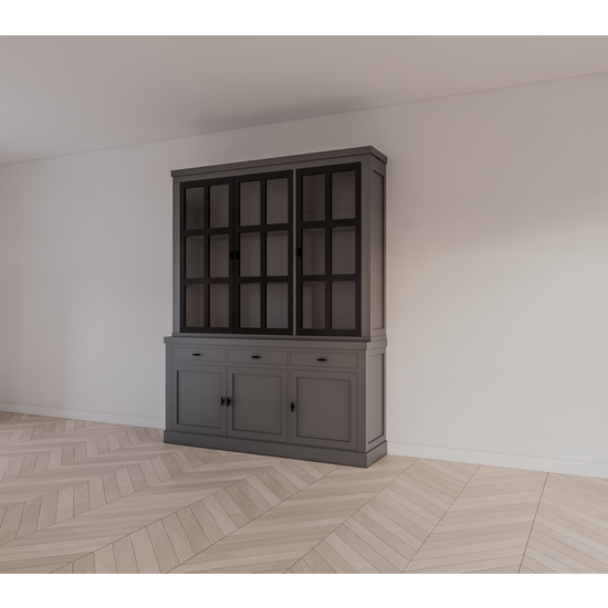 123kast  Buffetkast Montana 02 - 170x46x220H cm -  3 stalen deuren - strak design - zwarte greepjes - 3 soft close lades