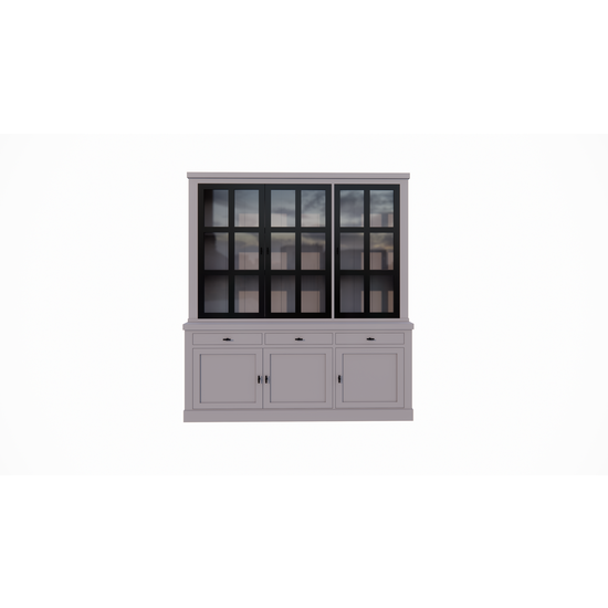 123kast  Buffetkast Montana 03 - 200x46x220H cm - 3 stalen deuren - strak design - zwarte greepjes - 3 soft close lades