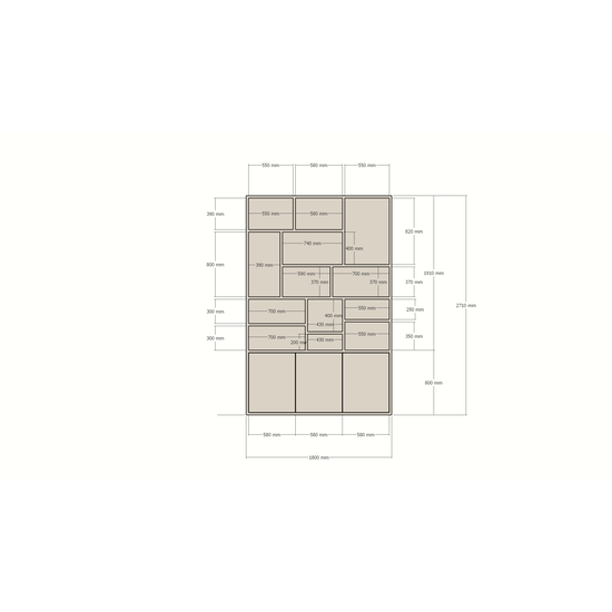 123kast  Vakkenkast Lecci - 180x40x271H cm - 3 push to open deuren - 3cm plank dikte