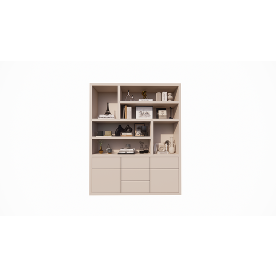 123kast  Vakkenkast Joetsu - 180x40x220H cm - 5cm plank dikte - 5 push to open lades - 2 push to open deuren - strak design