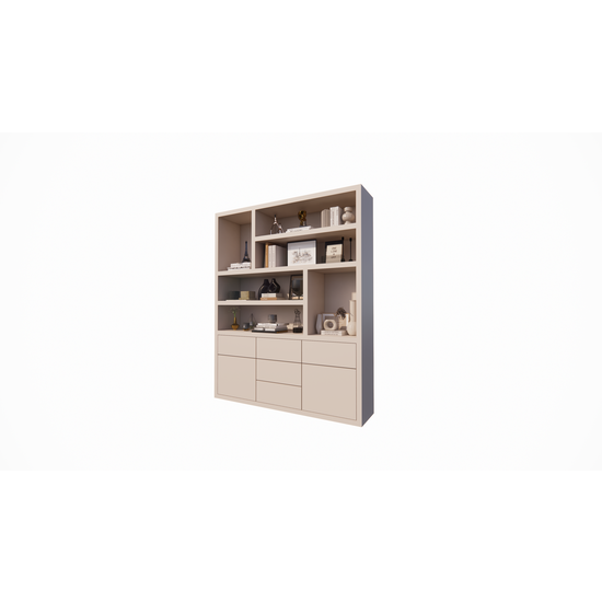 123kast  Vakkenkast Joetsu - 180x40x220H cm - 5cm plank dikte - 5 push to open lades - 2 push to open deuren - strak design