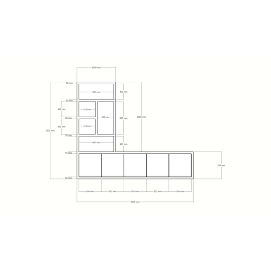 123kast  Tv vakkenkast Utrah - 300x40x250H cm - 5 push to open deuren