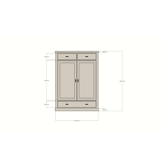 123kast  Opbergkast Montana 06 -100x53x140H cm - soft close lades - 2 scharnierdeuren