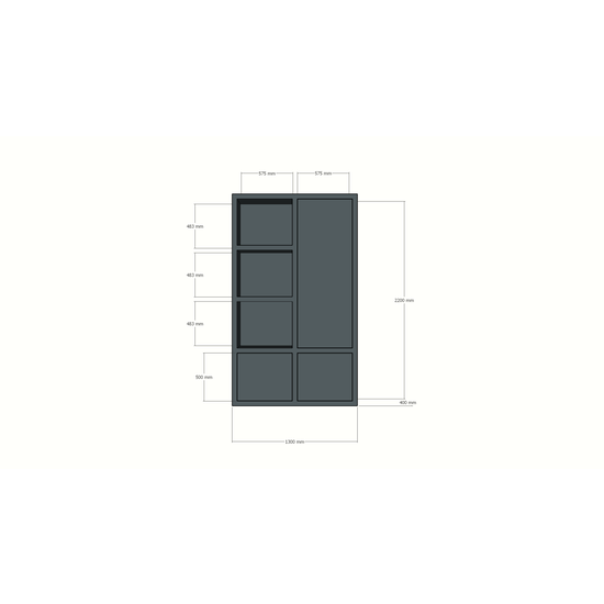 123kast  Vakkenkast Lutose - 130x40x220H cm - 3 push to open deuren - 3 open vakken - 5cm plank dikte