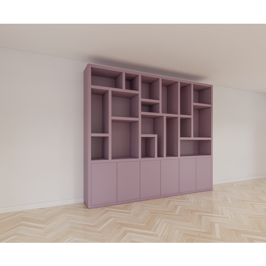 123kast  Vakkenkast Amora - 280x40x240H cm - push to open deuren - strak design - 5 cm plank dikte