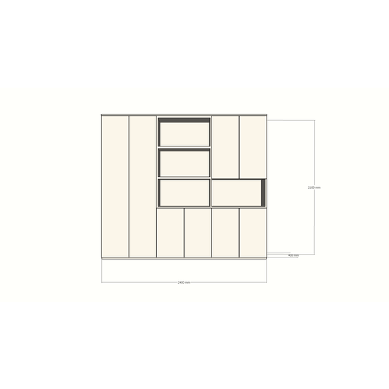 123kast  Vakkenkast Colima - 240x40x210H cm - 8 push to open deuren - 3cm plank dikte