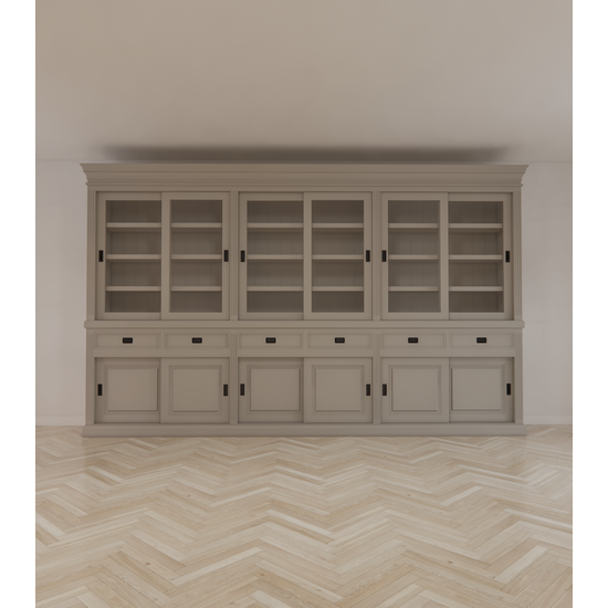 123kast  Buffetkast Bari - 390x50x240H cm - eiken middenlijst - eiken bovelijst - eiken achterwand - met schuifdeuren en soft close lades