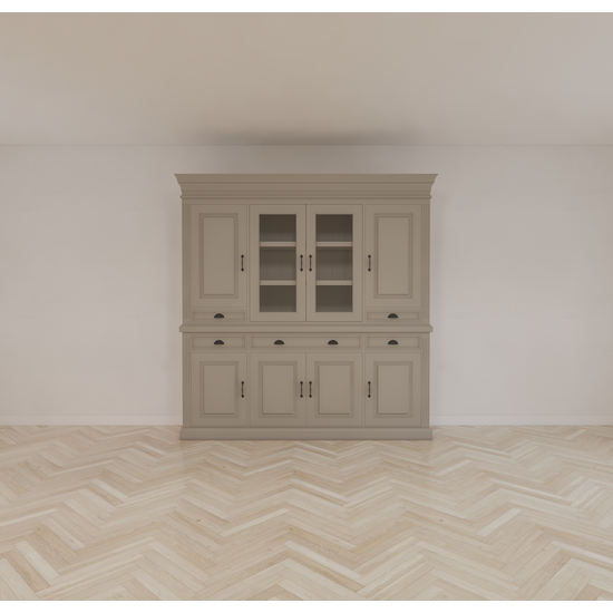 123kast  Buffetkast Bloemendaal - 210x50x220H cm - dichte deuren en vitrine scharnierdeuren in bovenkast  - 5 soft close lades