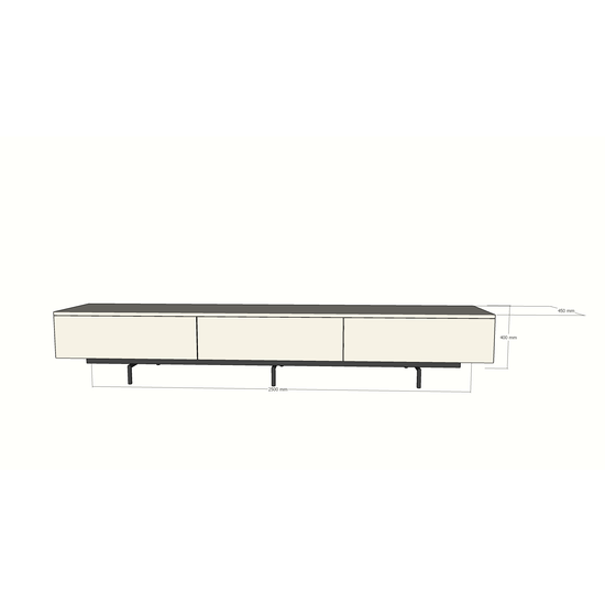 123kast  Tv dressoir Perula - 250x45x40H cm - zwart staal onderstijl - push to open lades