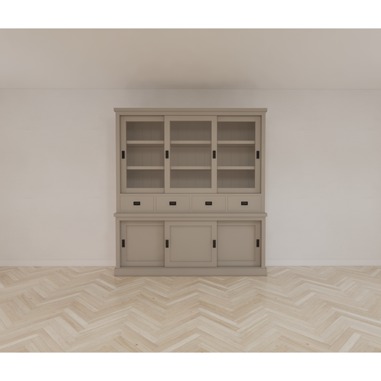 123kast  Buffetkast Dublin - 200x46x220H cm - 3 vitrine schuifdeuren - 4 soft close lades - 3 dichte schuifdeuren