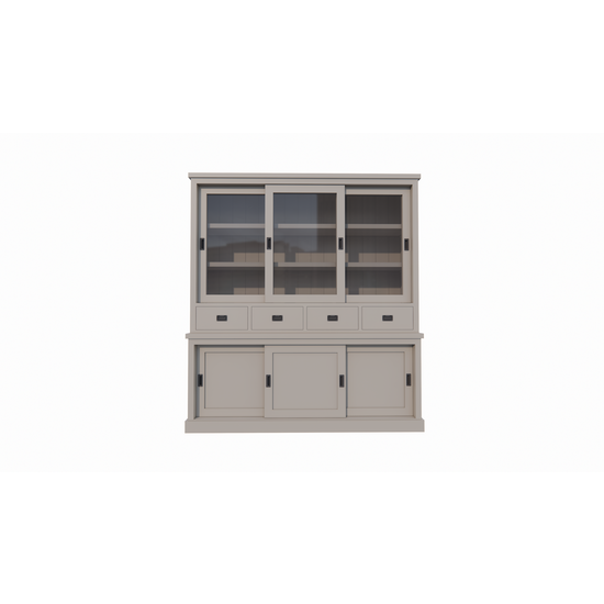 123kast  Buffetkast Dublin - 200x46x220H cm - 3 vitrine schuifdeuren - 4 soft close lades - 3 dichte schuifdeuren