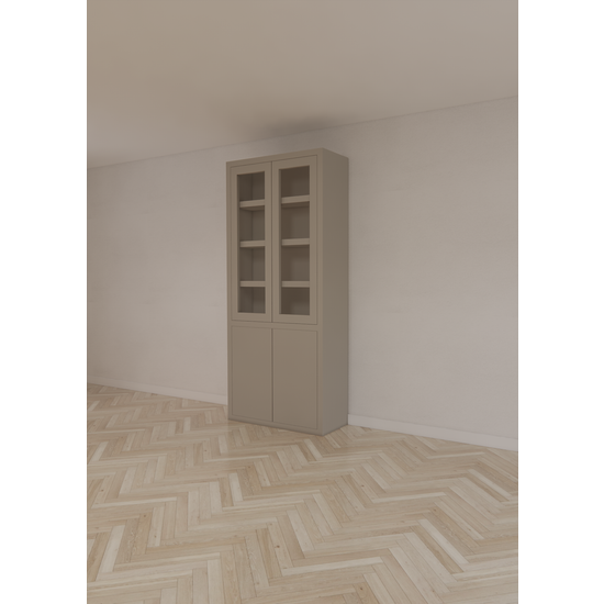 123kast  Vitrinekast Latina - 100x42x230H cm - 2 greeploze vitrinedeuren - 2 greeploze dichte deuren - strak design - vaste planken