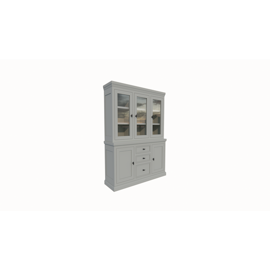 123kast  Buffetkast Foggia 03 - 160x48x225H cm - 3 vitrinedeuren - 3 soft close lades - 2 dichte deuren - landelijke/klassieke sierlijst