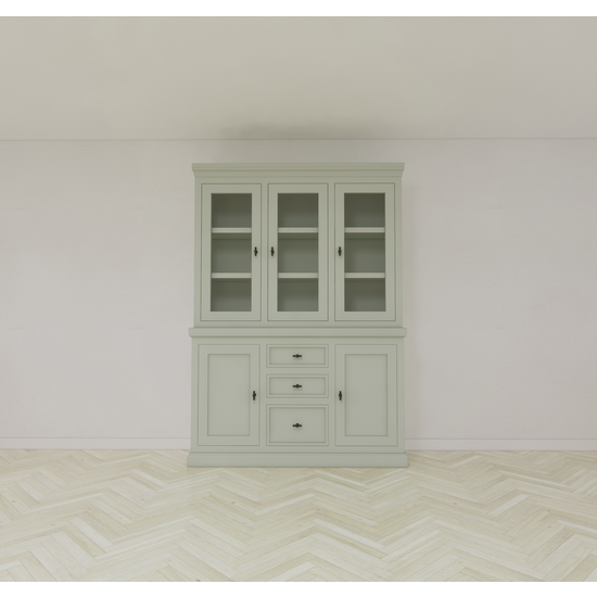 123kast  Buffetkast Foggia 03 - 160x48x225H cm - 3 vitrinedeuren - 3 soft close lades - 2 dichte deuren - landelijke/klassieke sierlijst