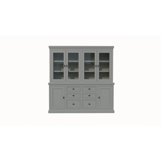 123kast  Buffetkast Foggia 04 - 220x48x225H cm - 4 vitrinedeuren - 6 soft close lades - 2 dichte deuren - landelijke/klassieke sierlijst
