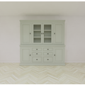 123kast  Buffetkast Foggia 05- 225x48x225H cm - 2 dichte deuren in de bovenkast - 2 vitrine deuren - 4 dichte deuren in onderkast - 6 soft close lades - landelijke/klassieke sierlijst