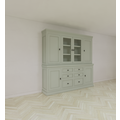 123kast  Buffetkast Foggia 05- 225x48x225H cm - 2 dichte deuren in de bovenkast - 2 vitrine deuren - 4 dichte deuren in onderkast - 6 soft close lades - landelijke/klassieke sierlijst