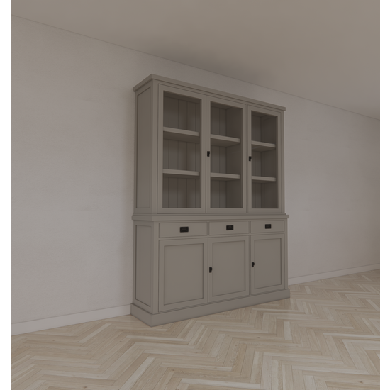 123kast  Buffetkast Tarente 03 -170x45x220H - 3 vitrinedeuren - 3 soft close lades - 3 dichte deuren