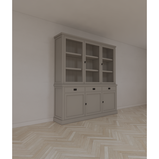 123kast  Buffetkast Tarente 04 -200x45x220H - 3 vitrinedeuren - 3 soft close lades - 3 dichte deuren