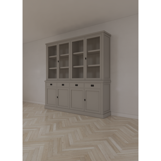 123kast  Buffetkast Tarente 05 - 220x45x220H - 4 vitrinedeuren - 4 soft close lades - 4 dichte deuren