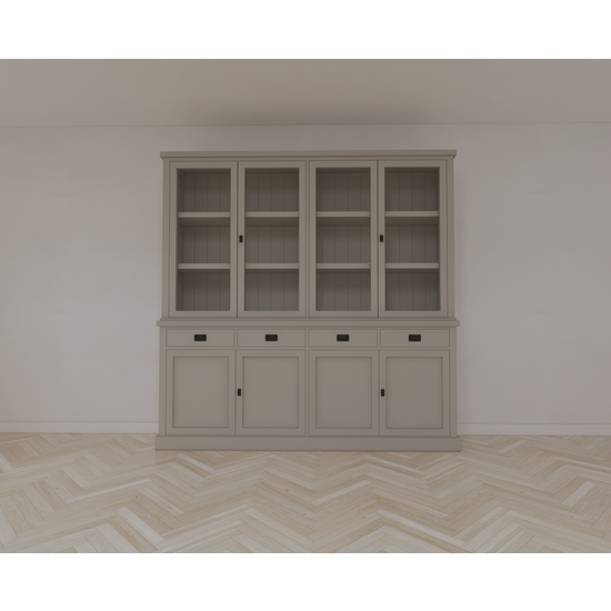 123kast  Buffetkast Tarente 05 - 220x45x220H - 4 vitrinedeuren - 4 soft close lades - 4 dichte deuren