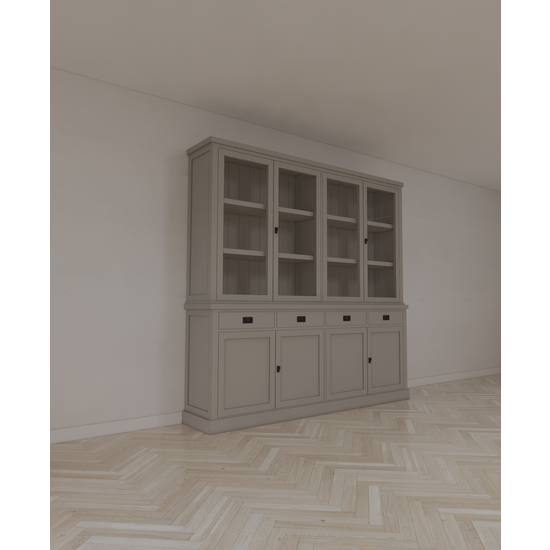 123kast  Buffetkast Tarente 05 - 220x45x220H - 4 vitrinedeuren - 4 soft close lades - 4 dichte deuren