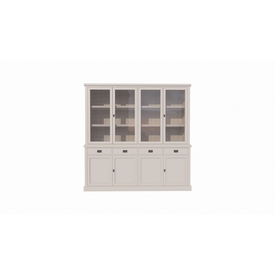 123kast  Buffetkast Tarente 05 - 220x45x220H - 4 vitrinedeuren - 4 soft close lades - 4 dichte deuren