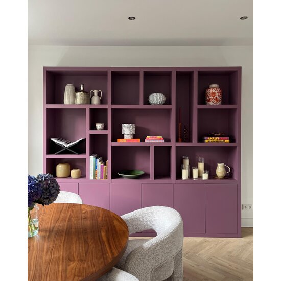 123kast  Vakkenkast Madrid - 280x40x240H cm - 5cm plank dikte - strak design - 6 greeploze push to open deuren - open vakken