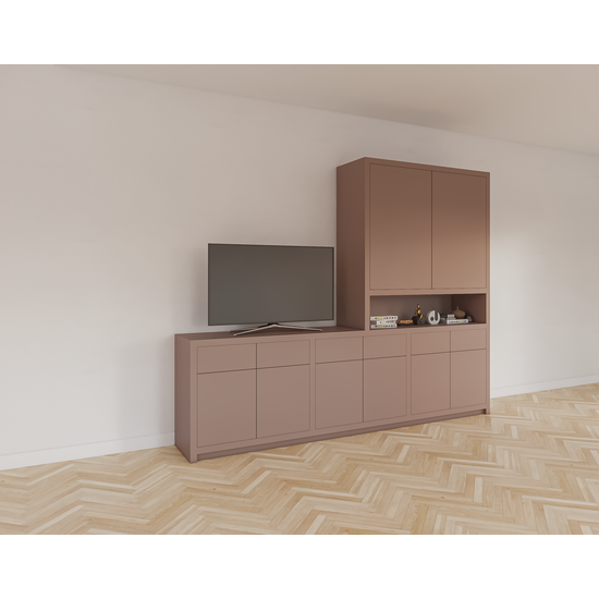 123kast  Tv dressoir/dressoir Nikiti - 297x50x240H cm - 5cm plank dikte - strak design- push to open deuren
