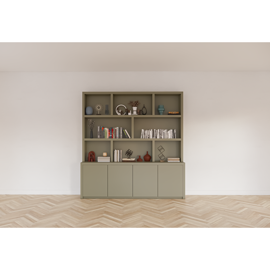 123kast  Vakkenkast Corsica - 230x40/20x240H cm - push to open deurtjes - ondiepe bovenkast - 5cm plank dikte