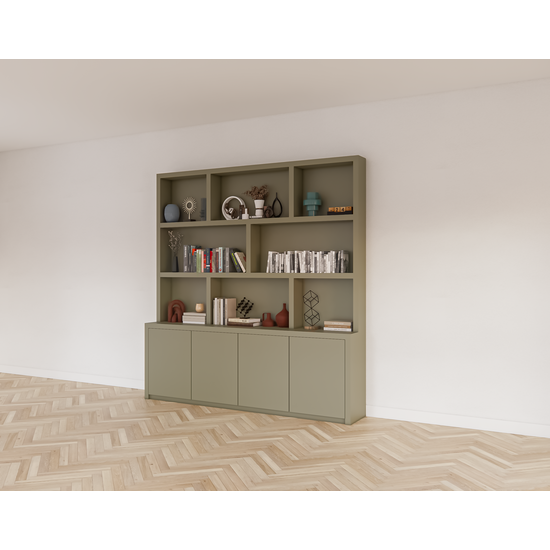 123kast  Vakkenkast Corsica - 230x40/20x240H cm - push to open deurtjes - ondiepe bovenkast - 5cm plank dikte