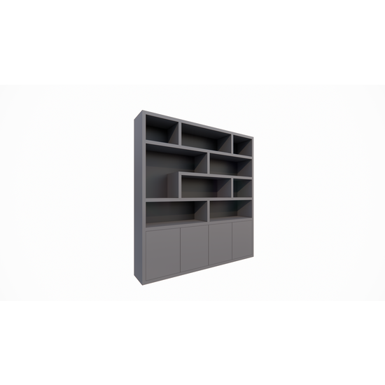 123kast  Vakkenkast Yukon - 227x50x240H cm - 5cm plank dikte - strak design - open vakken - push to open deuren