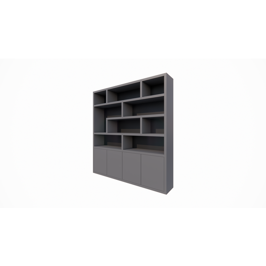 123kast  Vakkenkast Yukon - 227x50x240H cm - 5cm plank dikte - strak design - open vakken - push to open deuren