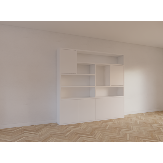 123kast  Vakkenkast Pamploma - 250x35x235H cm - plank dikte 4cm - push to open deuren