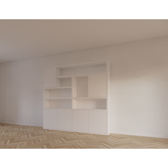 123kast  Vakkenkast Pamploma - 250x35x235H cm - plank dikte 4cm - push to open deuren